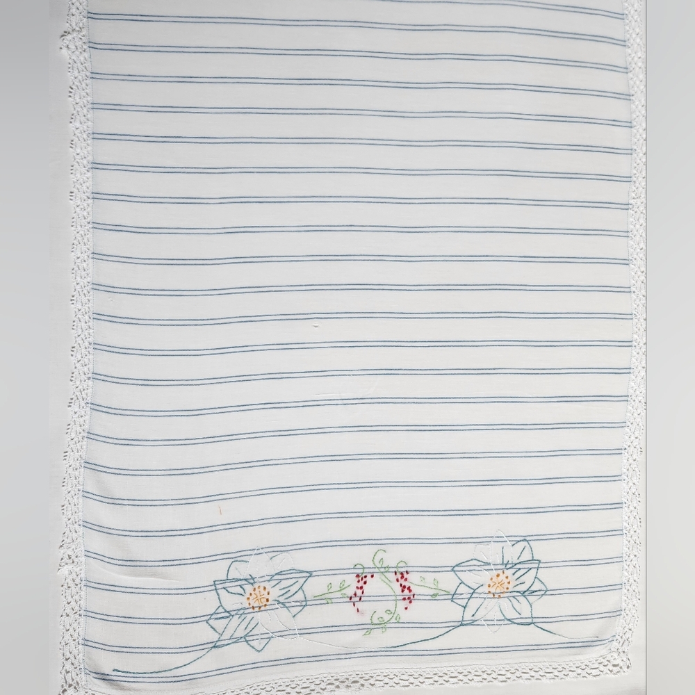 CLEARANCE! TORCHON LACE TRIM LIGHT COTTON TABLE RUNNER WITH EMBROIDERY